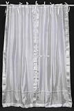 White Tie Top / Ribbon Top Purple Silk Sari fabric Drapes, Panels, Curtains