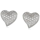 Sterling Silver Cubic Zirconia Pave Heart Stud Earrings (0.81 cttw)