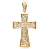 18k Yellow Gold Plated Sterling Silver Micro Pave Diamond Mens Hip Hop Religious Cross Pendant (1.00 cttw)