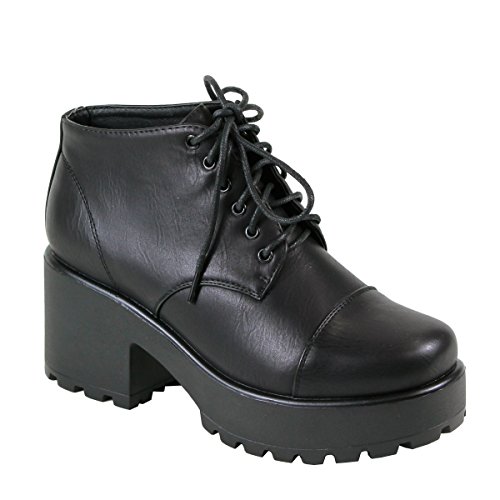 Reneeze 0124JD04 Womens Trendy Platform Lace-up Casual Shoes with Toe Cap - BLACK