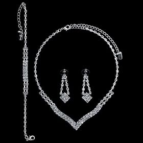 Silver Tone Rhinestone Crystal Wedding Bridal Necklace Earrings Bracelet 3-Piece Set
