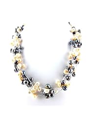 Multi Strand Fresh Water Pearl Necklace Adjustable (Peach and Black)