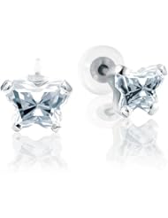Bfly® Girls 14k Gold April Birthstone Butterfly CZ Earrings with Safety Backs