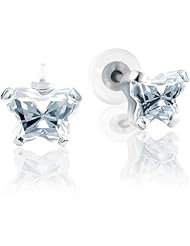 Bfly® Girls 10k Gold April Birthstone Butterfly CZ Earrings with Safety Backs