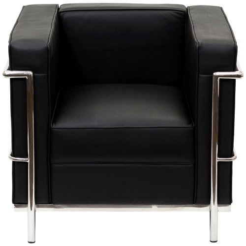 LexMod Le Corbusier Style LC2 Armchair in Genuine Black Leather On Sale