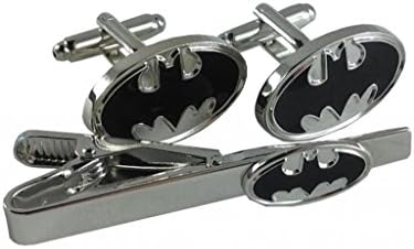 Silver and Black Batman Tie Clip Cufflink Gift Set