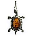 Certified Genuine Honey Amber and Sterling Silver Turtle Pendant
