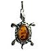 Certified Genuine Honey Amber and Sterling Silver Turtle Pendant