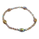 Anklet - A45 - Fire Polished Glass Beads - Stretch ~ Smoky Quartz AB (Iridescent)