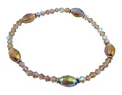 Anklet - A45 - Fire Polished Glass Beads - Stretch ~ Smoky Quartz AB (Iridescent)