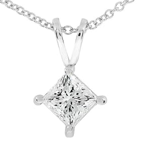 1/3 carat Princess Cut Diamond Solitaire Pendant in White Gold (IJ/I1)