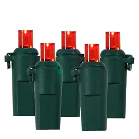 Set of 20 Battery Operated LED Wide Angle Red Christmas Lights - Green Wire by VCO