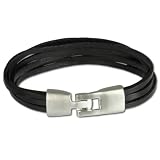 SilberDream Leather Bracelet black with metal closure - fits up to 8 - for Man or Woman Leather Bracelets genuine Leather LA4292S