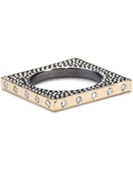 Moritz Glik "New Wave" 18K Gold and Oxidized Silver and Diamond Textured Band , Size 7