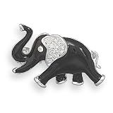 Clear Swarovski Crystal and Black Epoxy Elephant Fashion Pin