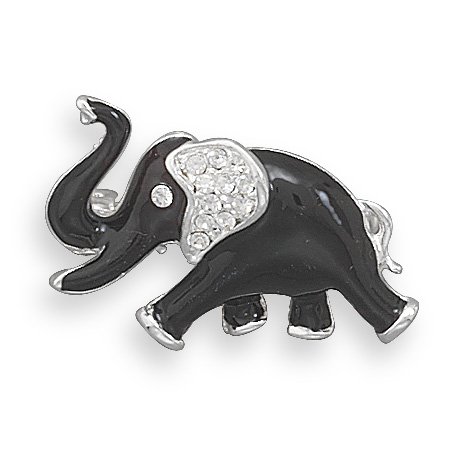 Childrens Toyshop  Jewelry : Clear Swarovski Crystal and Black Epoxy Elephant Fashion Pin