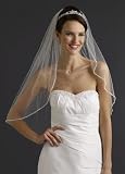 David's Bridal Bridal Elbow Length Veil, 1 Tier with Beaded Edge Style VMP9573