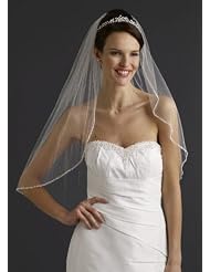 David's Bridal Bridal Elbow Length Veil, 1 Tier with Beaded Edge Style Vmp9573 by David's Bridal