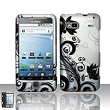 Silver Black Flower Vine Rubberized Snap on Hard Shell Cover Protector Face ....