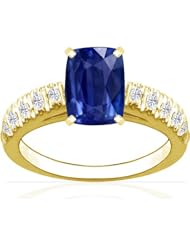 18K Yellow Gold Cushion Cut Blue Sapphire Ring With Sidestones
