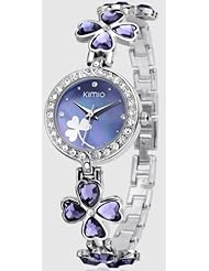 KIMIO K456L Ladies Quartz Bracelet Wristwatch Lucky Grass Flower Diamond Wrist Watch Daily Stainless Steel Purple
