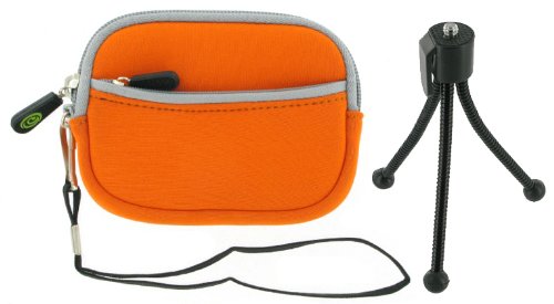 Neoprene Sleeve Case (Orange) and Spider Tripod for Kodak EasyShare M1033 Digital Camera Silver