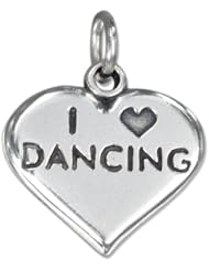 Sterling Silver High Polish Heart with "I Heart Dancing" Charm