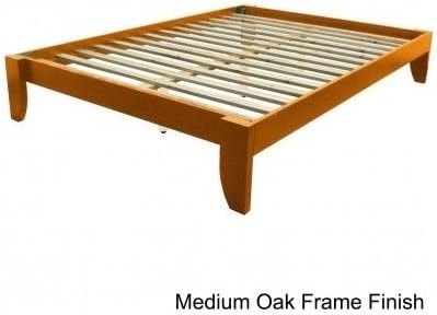 Modern Queen Solid Wood Tapered Leg Platform Bed Frame Includes Scented Candle Tart (medium oak)