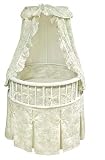 Badger Basket White Elegance Round Baby Bassinet w/ Sage Toile Bedding