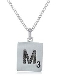 Scrabble 925 Sterling Silver 0.075ct Diamond Initial M Pendant Necklace, 18"