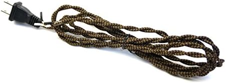 Twisted Rayon Cloth Covered Electric Lamp Cord with Polarized End Plug, Stripped Ends Ready for Wiring (Brown and Black)