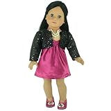 Doll Dress 4 Pc. Set fits American Girl Dolls for Holidays & Special Events, 18 Inch Doll Satin Doll Dress, Pearl Necklace, Sequin Jacket and matching Berry Pink Jewel Doll Shoes