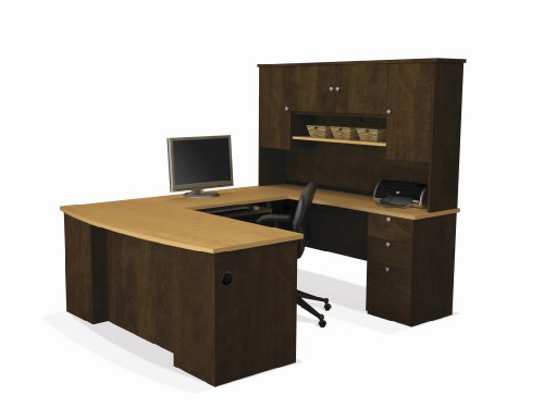 Bestar Manhattan U-shaped Workstation, Secret Maple/Chocolate On Sale