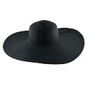 New Big Sun / Beach Braided Floppy Visor Hat with Ribbon, Wide 6" Brim Black - Small / Medium