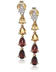 10k Yellow Gold Citrine and Garnet with Diamond-Accent Drop Earrings