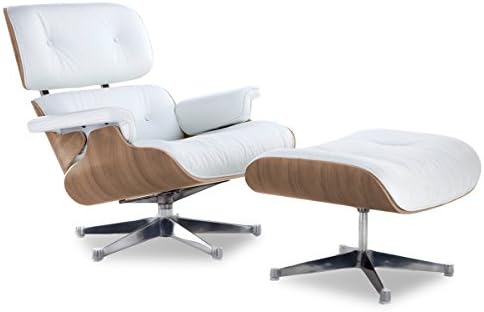Eames Lounge Chair &amp; Ottoman (White, Aniline Leather, Walnut)