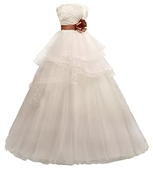  Organza/Satin Tiered Pleated Lace-Up  Ball Gown  Dress With a Sash 
