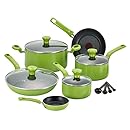 T-fal C968SE Excite Nonstick Thermo-Spot Dishwasher Safe Oven Safe PFOA Free Cookware Set, 14-Piece, Green