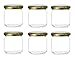Nakpunar 6 pcs, 6.75 oz Square Glass Jars with Gold Lids - Rounded Edge - Made in Italy (Gold)