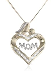 10k Yellow Gold Heart with Diamonds "MOM" Pendant Necklace (0.10 cttw, I-J Color, I2-I3 Clarity), 18"