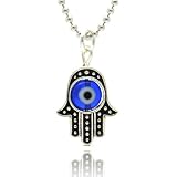 Hamsa Pendant w/ Blue Glass Evil Eye Oxidized Sterling Silver Necklace