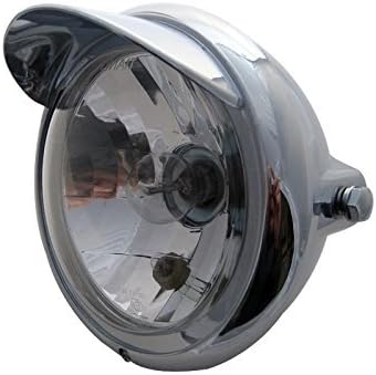 Motorcycle 6.5" Headlight Classic Chrome with Peak Visor for Custom Cruiser Chop