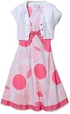 Bonnie Jean Girls 7-16 White Short Sleeve Sweater Dress Over Large Pink Dots On White Printed Poplin Sleeveless