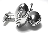 Silver Football Cufflinks W/Gift Box : Rhodium Plated (Very Durable)