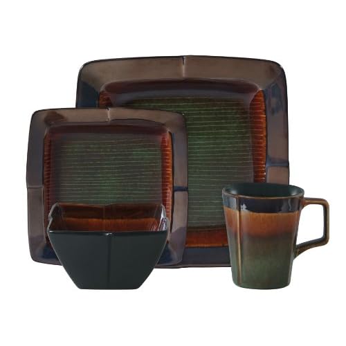 Gibson Montorio 16Piece Square Reactive Glaze Stoneware
