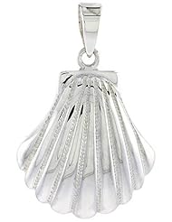 Sterling Silver Scallop Clam Shell Pendant Flawless Quality, 1 inch (23 mm) tall