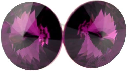 12 MM Classic Amethyst Swarovski Crystal Elements Multi-Faceted Round Stud Earrings, Hypoallergenic Posts