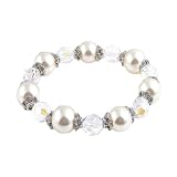 Bracelet - B9 - Fire Polished Glass and Glass Pearl Beads - Stretch ~ White