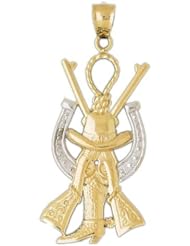 Dazzlers Solid 14 karats Gold Cowboy Hunting Hat Gones Boot Horseshoe Charm Pendant available in three colors from jewelsberry (weights: 13.00 grams only)