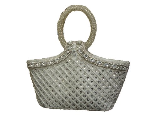 Beaded Wedding Handmade Evening Handbag bag silver Color